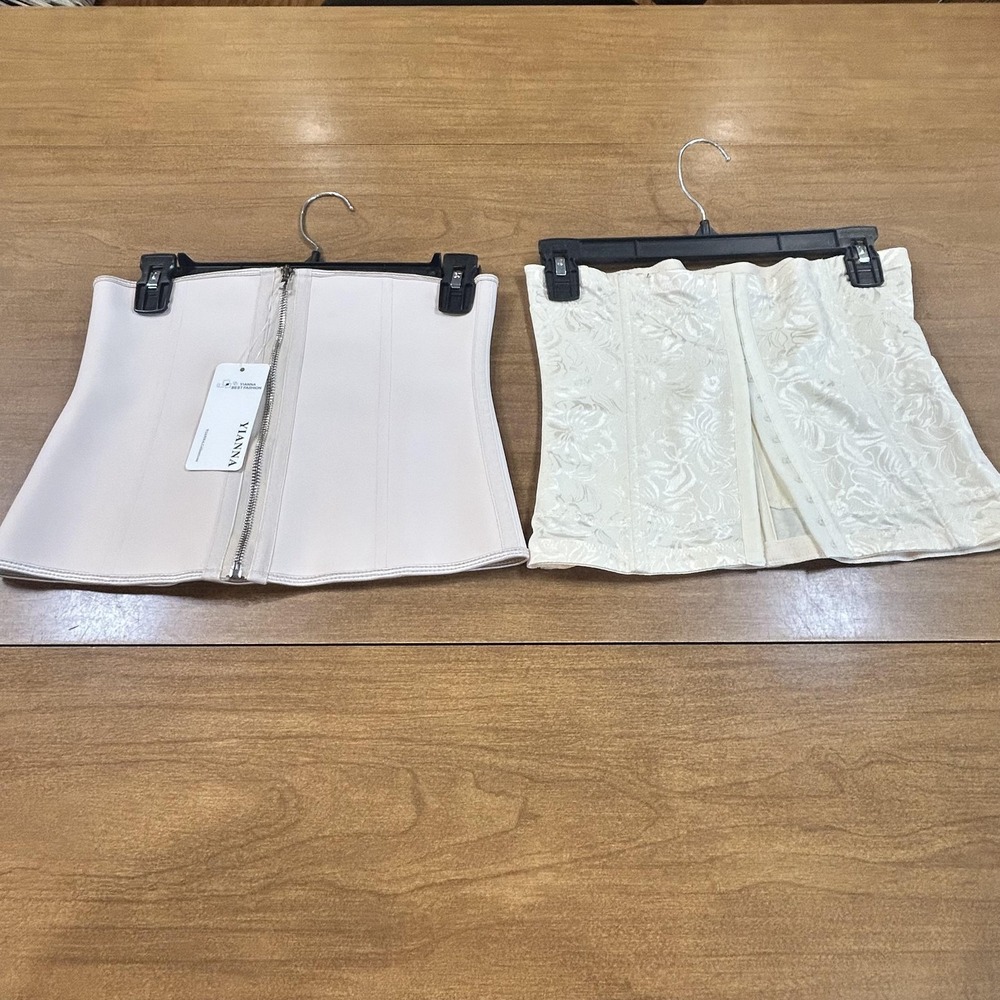 Set 2 YIANNA Maidenform Waist Trainer Womens M/L Beige Shapewear Zip Hook Corset